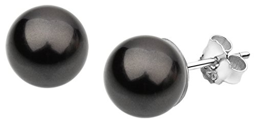 Nenalina Silber Damen-Ohrringe Ohrstecker mit Glas Perlen 8 mm Schwarz für Frauen, 925 Sterling Silber, Ohrstecker für Damen mit Perlen, Hochzeit Ohrringe, 842401-197 von Nenalina