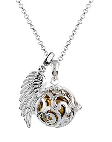 Nenalina Silber Halskette mit Engelsflüsterer Anhänger inkl. Klangkugel und Engel Flügel Anhänger | Damen Collier mit Schmuck- und Kettenanhänger | Länge 80cm | 925 Sterling Silber| EFS-017 von Nenalina