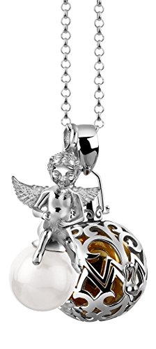 Nenalina Silber Halskette mit Engelsflüsterer Anhänger inkl. Klangkugel und Engel Flügel Anhänger | Damen Collier mit Schmuck- und Kettenanhänger | Länge 80cm | 925 Sterling Silber| EFS-029 von Nenalina