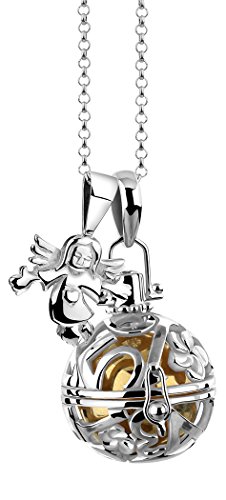 Nenalina Silber Halskette mit Engelsflüsterer Anhänger inkl. Klangkugel und Schutzengel Anhänger | Damen Collier mit Schmuck- und Kettenanhänger | Länge 80cm | 925 Sterling Silber| EFS-030 von Nenalina