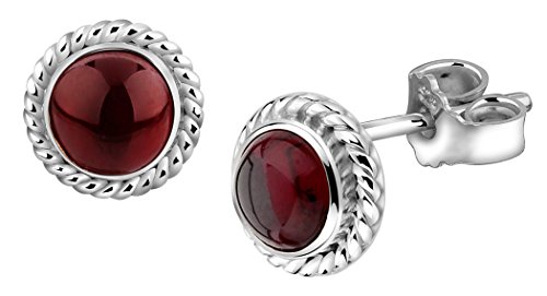 Nenalina Silber Damen-Ohrringe Ohrstecker rund mit Geburtsstein Granat rot für Frauen und Mädchen, 925 Sterling Silber, Ohrstecker für Damen, Geburtsstein Ohrringe, 222999-001 von Nenalina