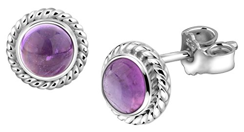 Nenalina Silber Damen-Ohrringe Ohrstecker rund mit Geburtsstein Amethyst violett für Frauen und Mädchen, 925 Sterling Silber, Ohrstecker für Damen, Geburtsstein Ohrringe, 222999-015 von Nenalina