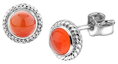 Nenalina Silber Damen-Ohrringe Ohrstecker rund mit Geburtsstein Karneol orange für Frauen und Mädchen, 925 Sterling Silber, Ohrstecker für Damen, Geburtsstein Ohrringe, 222999-008 von Nenalina