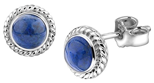 Nenalina Silber Damen-Ohrringe Ohrstecker rund mit Geburtsstein Lapislazuli blau für Frauen und Mädchen, 925 Sterling Silber, Ohrstecker für Damen, Geburtsstein Ohrringe, 222999-003 von Nenalina