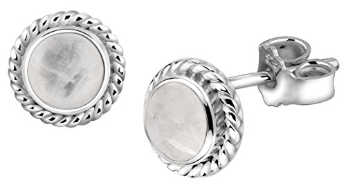 Nenalina Silber Damen-Ohrringe Ohrstecker rund mit Geburtsstein Mondstein weiß für Frauen und Mädchen, 925 Sterling Silber, Ohrstecker für Damen, Geburtsstein Ohrringe, 222999-004 von Nenalina