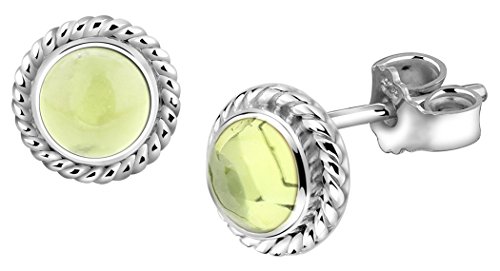 Nenalina Silber Damen-Ohrringe Ohrstecker rund mit Geburtsstein Peridot hellgrün für Frauen und Mädchen, 925 Sterling Silber, Ohrstecker für Damen, Geburtsstein Ohrringe, 222999-013 von Nenalina