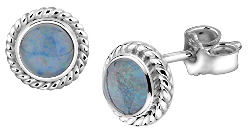 Nenalina Silber Damen-Ohrringe Ohrstecker rund mit Geburtsstein Opal Triplette bunt für Frauen und Mädchen, 925 Sterling Silber, Ohrstecker für Damen, Geburtsstein Ohrringe, 222999-032 von Nenalina