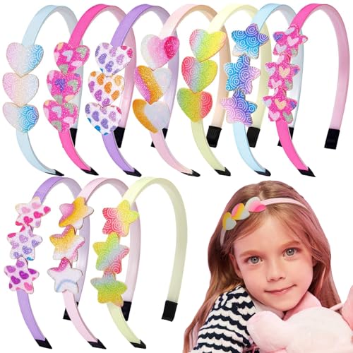 Nenjindz 10Pcs Glitter Haarbänder für Mädchen Frauen, Glitter Star Haarreif Mädchen Herz Pailletten Haarreifen Sparkling Regenbogen Stirnbänder Multicolor Haarband Zubehör für Kinder Teens von Nenjindz