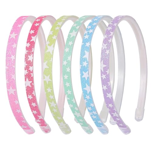 Nenjindz Glitzer-Haarreif Glitzernde Stern Stirnband,6 Stück Niedliche Rutschfeste Dicke Kunststoff-Haarbänder mit Zähnen,Glitzernd Haar-Accessoire Pailletten Haarreifen für Kinder kleine Mädchen von Nenjindz