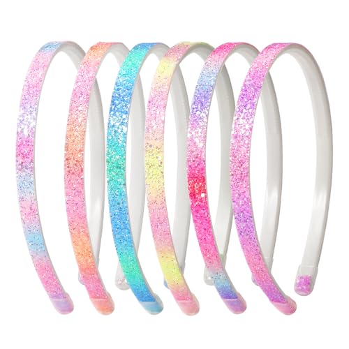 Nenjindz Glitzer-Haarreif Glitzernde Stirnband,6Stück Regenbogen-Pailletten Haarreifen,Niedliche Rutschfeste Dicke Kunststoff-Haarbänder mit Zähnen,Glitzernd Haar-Accessoire für Kinder kleine Mädchen von Nenjindz