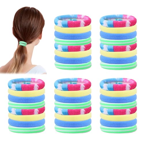 Nenjindz Haargummis für Mädchen Frauen weiche Premium Pferdeschwanzhalter,bunte dicke Haargummis nahtlose elastische Haarbänder starke Stretch Haar Bobbles für dickes&lockiges Haar Girls(40 Stück-C5) von Nenjindz