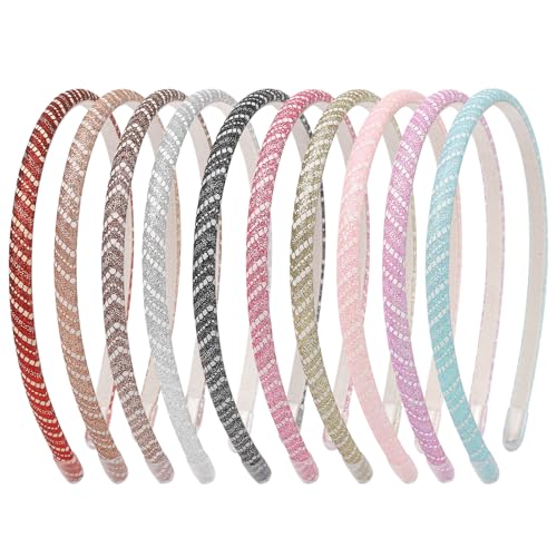 Nenjindz Neu Pailletten beschichtete Haarbänder Glitter Haarreif für Frauen Mädchen,10Stück Pailletten Stirnband Glitter Alice Bands Mode dünnes Haarbänder für Mädchen Regenbogen Glitter Haarband von Nenjindz