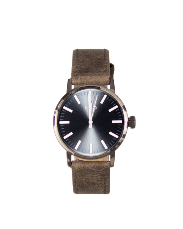 Neo Watch Quarzuhr Armbanduhr Damen Edelstahl Lederband Grau Schwarz N6-016, Mineralglas, schlicht, Lederarmband von Neo Watch