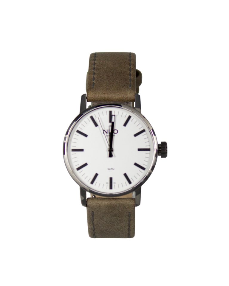 Neo Watch Quarzuhr Armbanduhr Damen Edelstahl Lederband Grau Weiß N6-015, Mineralglas, schlicht, Lederarmband von Neo Watch