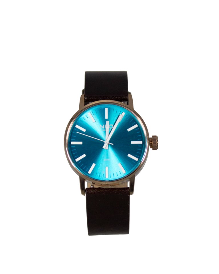 Neo Watch Quarzuhr Damen Edelstahl Lederband Rotgold Blau Braun N6-011, Mineralglas, schlicht, Lederarmband von Neo Watch