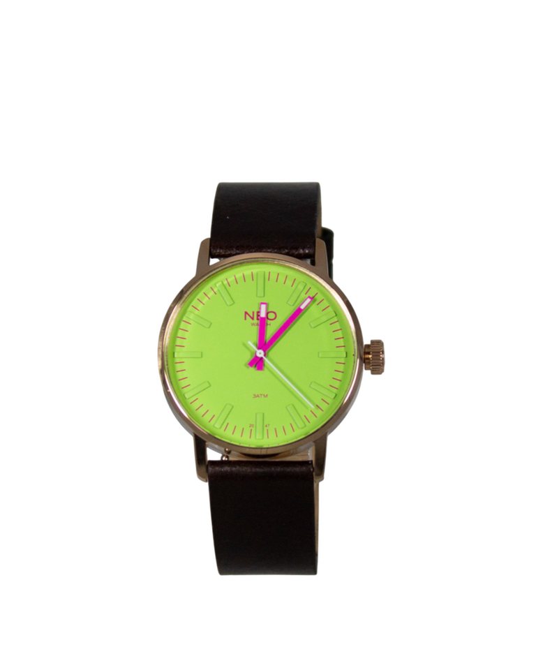 Neo Watch Quarzuhr Damen Edelstahl Lederband Rotgold Grün N6-010, Mineralglas, schlicht, Lederarmband von Neo Watch