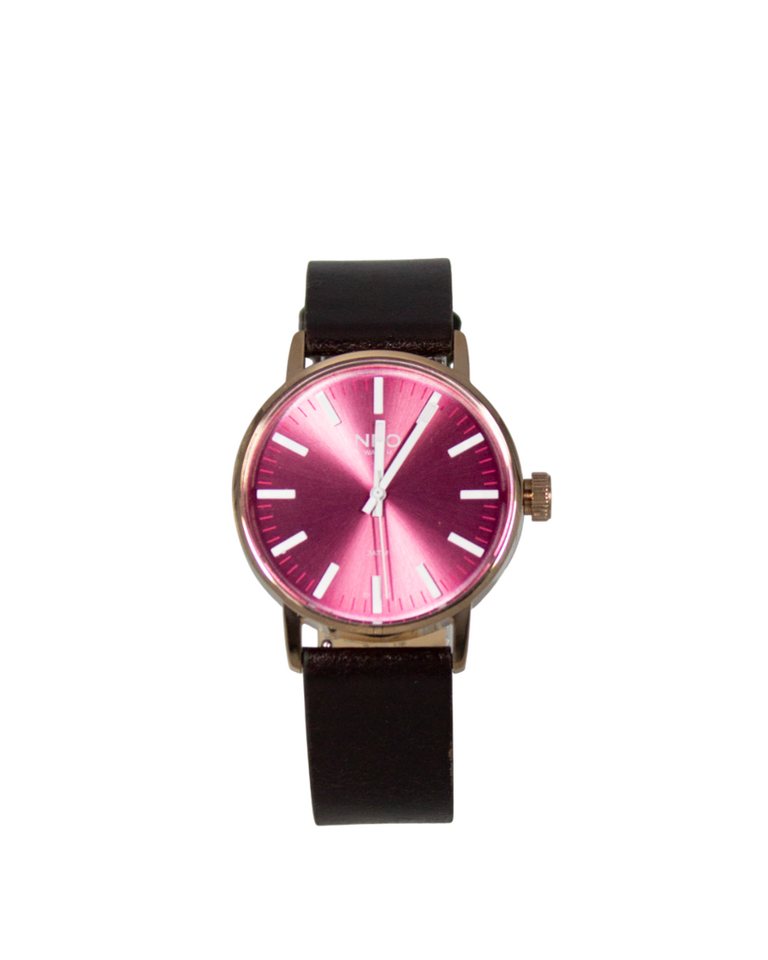 Neo Watch Quarzuhr Damen Edelstahl Lederband Rotgold Rosa Braun N6-012, Mineralglas, schlicht, Lederarmband von Neo Watch