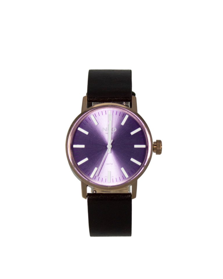 Neo Watch Quarzuhr Damen Edelstahl Lederband Rotgold Violett Braun N6-013, Mineralglas, schlicht, Lederarmband von Neo Watch