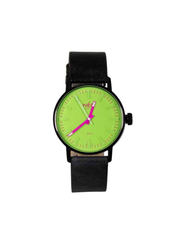 Neo Watch Quarzuhr Damen Edelstahl Lederband Schwarz Grün N6-001, Mineralglas, schlicht, Lederarmband von Neo Watch