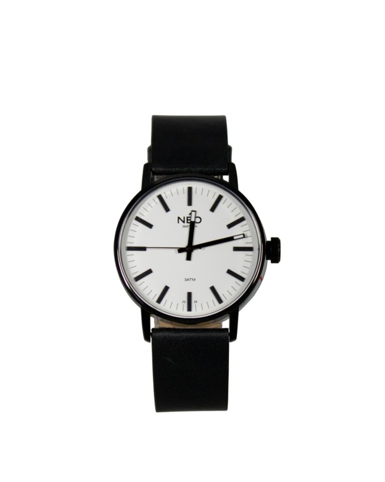 Neo Watch Quarzuhr Damen Edelstahl Lederband Schwarz Weiß N6-004, Mineralglas, schlicht, Lederarmband von Neo Watch