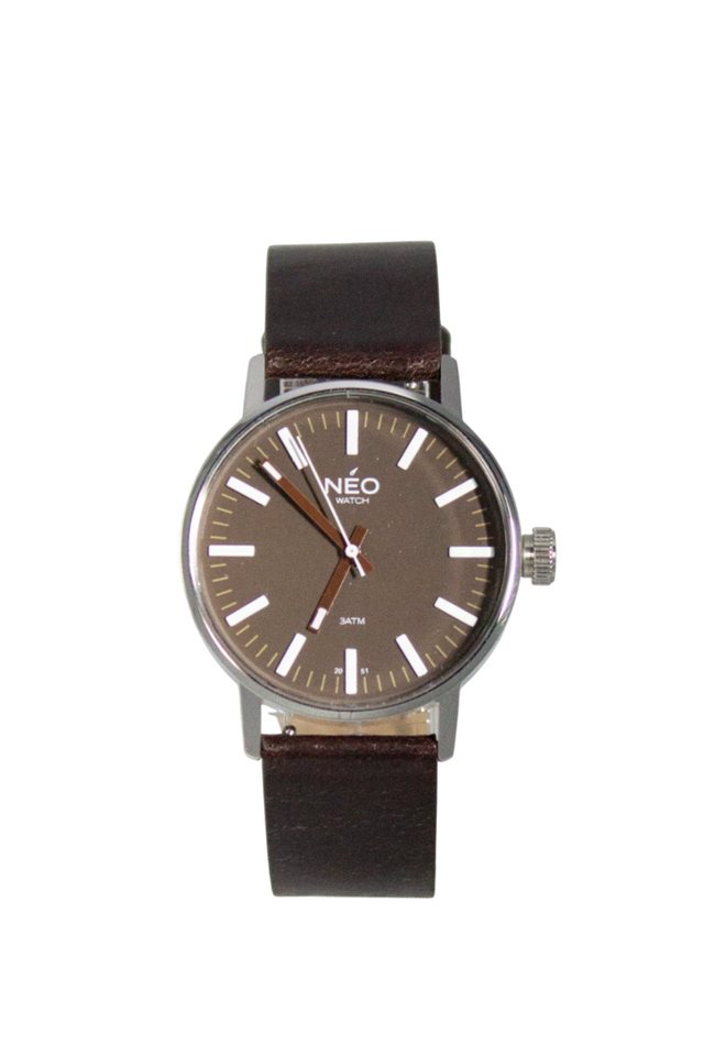 Neo Watch Quarzuhr Damen Edelstahl Lederband Silber Braun N43-002 von Neo Watch