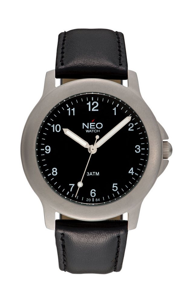 Neo Watch Quarzuhr Herren Edelstahl Lederband Silber Schwarz N5-001 von Neo Watch