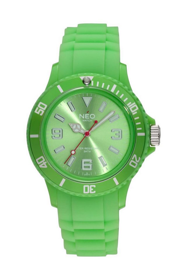 Neo Watch Quarzuhr Damenuhr Herrenuhr unisex lime grün NICE-1 Armbanduhr Modell N1-017, Mineralglas, Damen Herren Uhr, grünes Gehäuse, grünes Armband von Neo Watch
