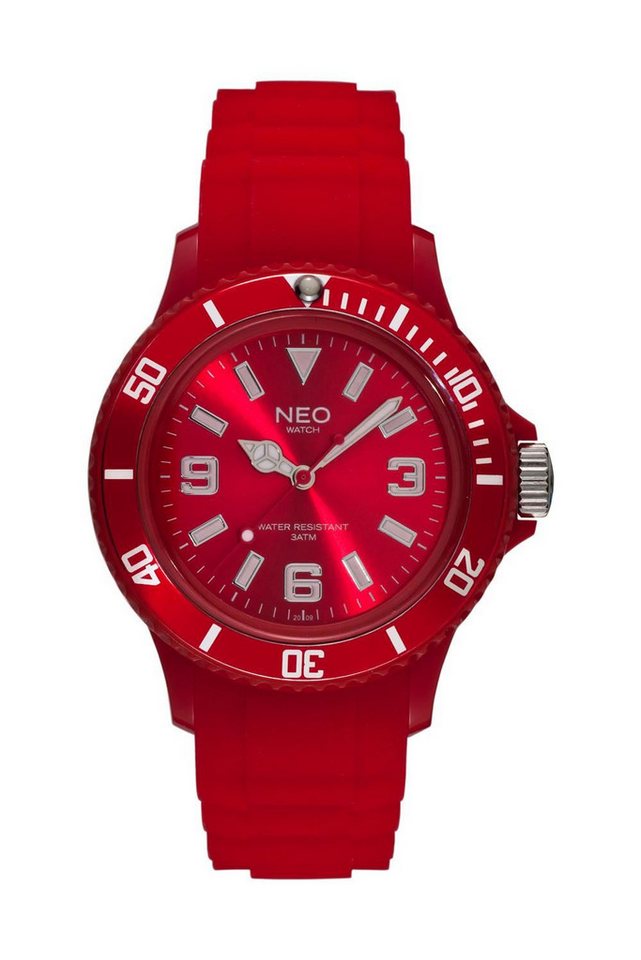 Neo Watch Quarzuhr Damenuhr Herrenuhr unisex rot NICE-1 Armbanduhr Modell N1-010, Mineralglas, Damen Herren Uhr, rotes Gehäuse, rotes Armband von Neo Watch