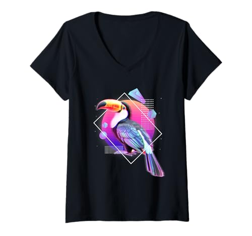 Damen Toucan Vaporwave futuristische ästhetische Vogelliebhaber-Kunst T-Shirt mit V-Ausschnitt Damen Toucan Vaporwave futuristische ästhetische Vogelliebhaber-Kunst T-Shirt mit V-Ausschnitt von NeoBird