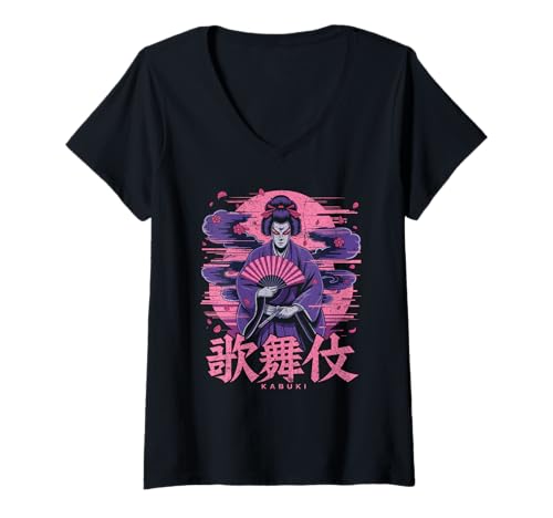 Damen Fliegender japanischer Kranich über dem Fuji mit rosa Sonne T-Shirt mit V-Ausschnitt von NeoWave