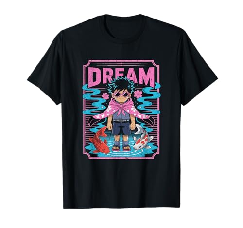 Traumhafter Anime Boy mit Koi-Fisch und Vaporwave-Ästhetik T-Shirt von NeoWave