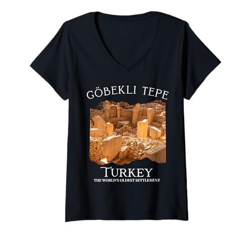 Damen Göbekli Tepe Ancient Anatolian Ruins Neolithic Stätte Souvenir T-Shirt mit V-Ausschnitt Damen Göbekli Tepe Ancient Anatolian Ruins Neolithic Stätte Souvenir T-Shirt mit V-Ausschnitt von Neolithic Mysteries Ancient Sacred Stone Pillars