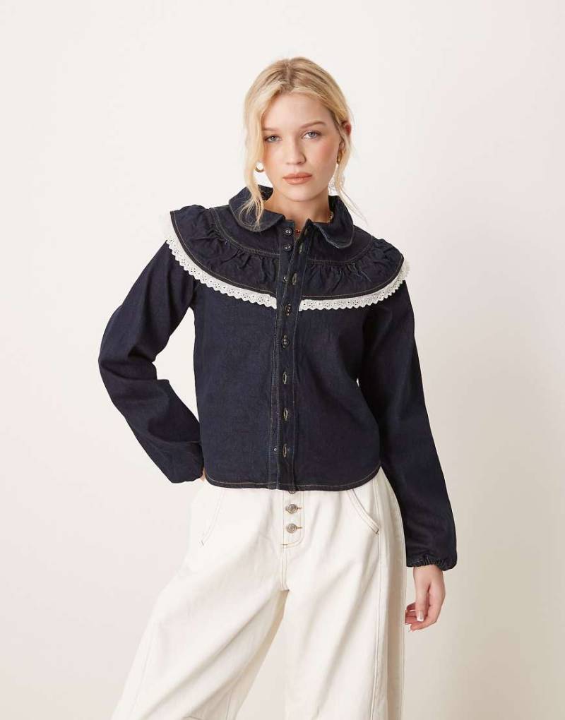Neon Rose - Jeans-Bluse in Indigoblau mit Kragendetail-Marineblau von Neon Rose