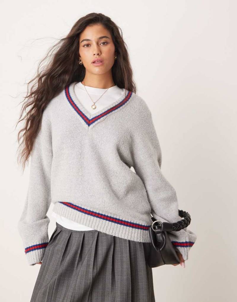 Neon Rose - School-Pullover in Grau mit farblich abgesetzter Einfassung von Neon Rose