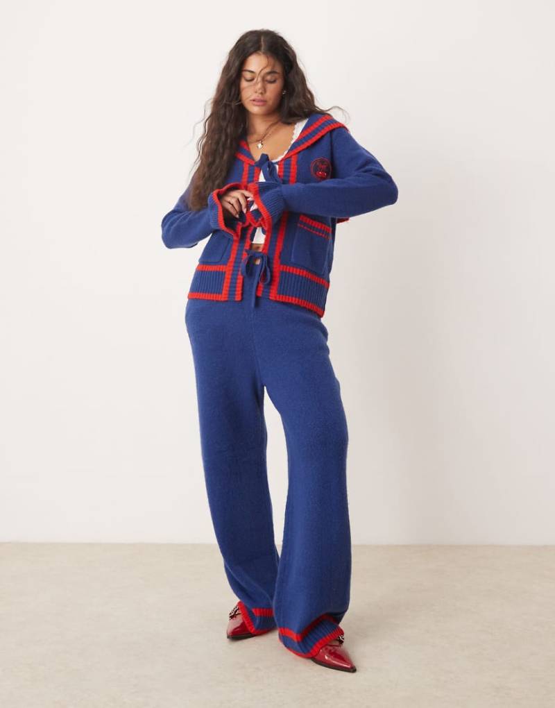 Neon Rose - Strickhose in Marineblau mit weitem Bein, Kombiteil von Neon Rose