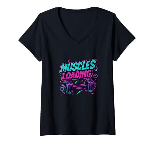 Damen Grafik zum Aufladen der Muskeln Lustiges Fitness-Fitnesstraining T-Shirt mit V-Ausschnitt Damen Grafik zum Aufladen der Muskeln Lustiges Fitness-Fitnesstraining T-Shirt mit V-Ausschnitt von Neon Strength Gym Apparel Co.