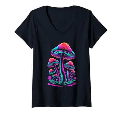 Damen Glühende Pilze Fantasy Forest T-Shirt mit V-Ausschnitt Damen Glühende Pilze Fantasy Forest T-Shirt mit V-Ausschnitt von NeonFungi