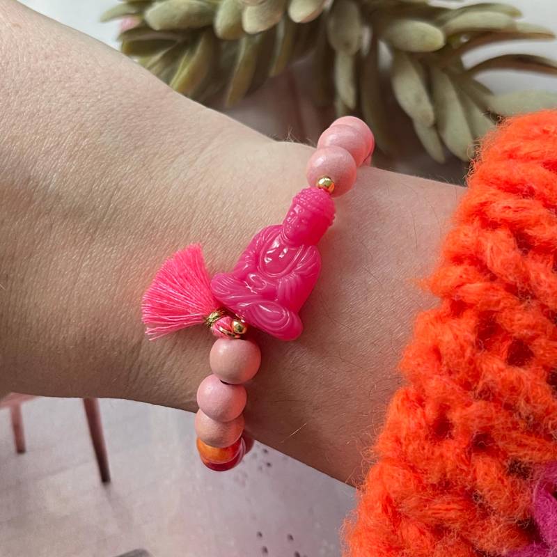 Armband Buddha Pink Holzperlen Natursteinperlen von NeonkissDE