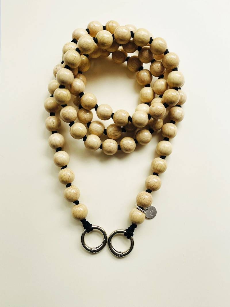 Handykette Holzperlen Schwarz Nature Schlüsselkette Holz von NeonkissDE
