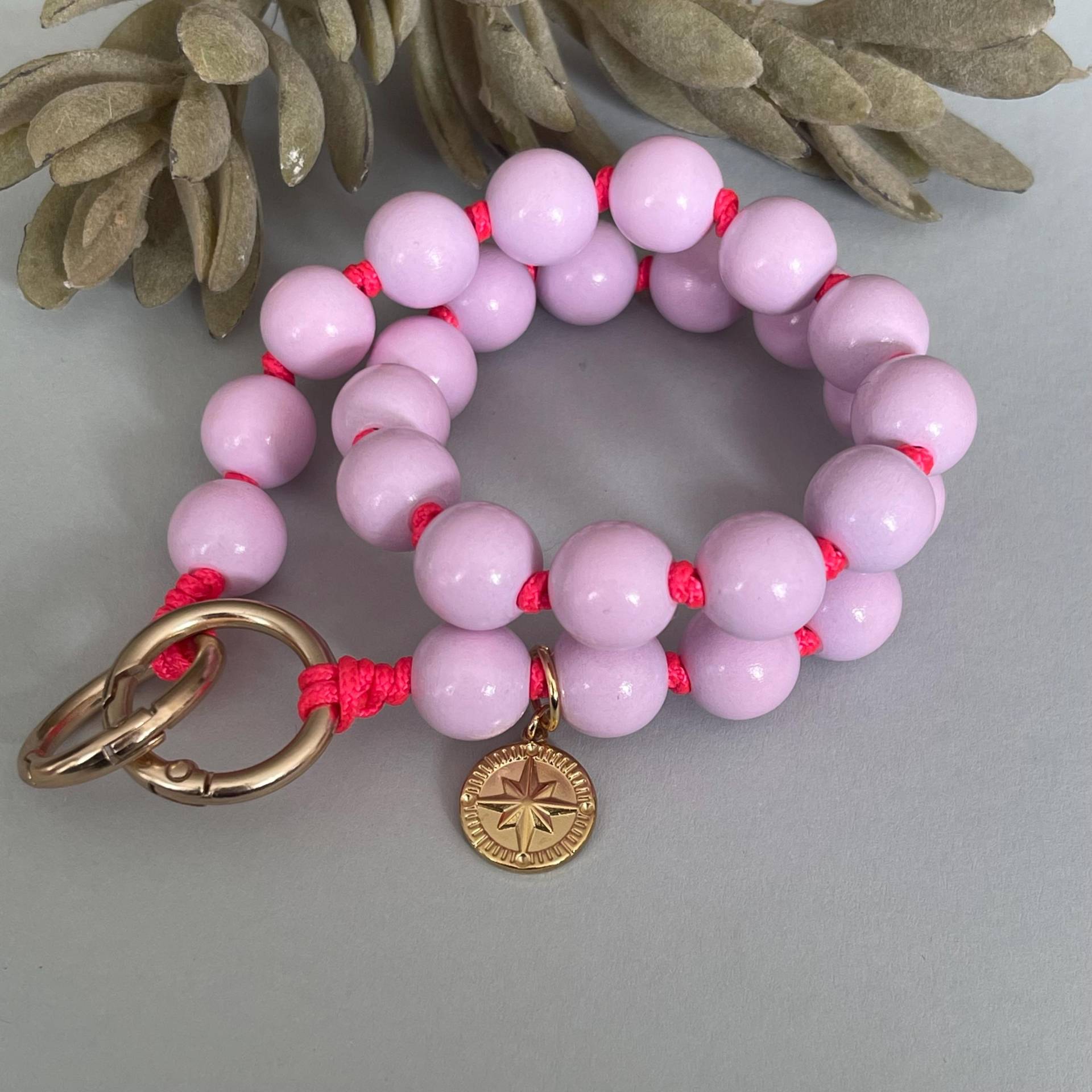 Handykette Medium Holzperlen Pink Orange Schlüsselkette Rosa Neon von NeonkissDE
