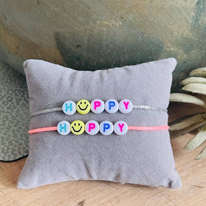 Perlenarmband Happy in Neon Pfirsich Oder Grau Freundschaftsarmband von NeonkissDE