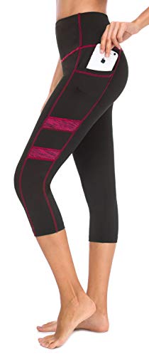 Neonysweets Damen Yoga-Hose, bedruckt, Active-Workout-Leggings, Stretch-Strumpfhose Gr. M, Capris-schwarz/Rose von Neonysweets