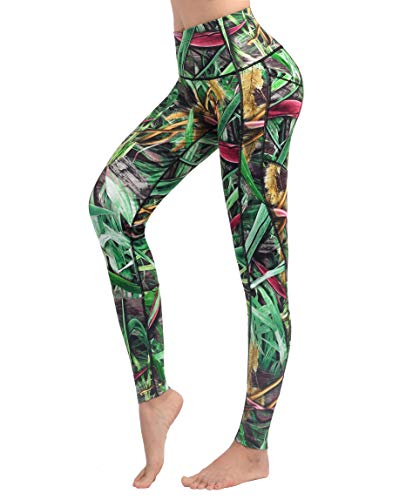 Neonysweets Yoga-Hose, hohe Taille, bedruckt, Bauchkontrolle, Laufen, Workout-Leggings mit Taschen, nicht durchsichtig Gr. Medium, Printed Green von Neonysweets