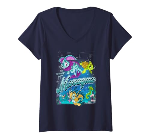 Damen Neopets Greetings from Maraqua Illustrated Virtual Pets T-Shirt mit V-Ausschnitt von Neopets
