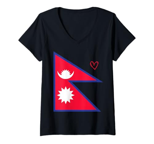 Damen Nepal Flagge Nepali Heart Proud Heritage National Day T-Shirt mit V-Ausschnitt von Nepal Flag Nepali Heart Proud National Gifts Idea