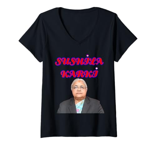 Damen Sushila Karki ist Nepals erste weibliche Premierministerin T-Shirt mit V-Ausschnitt von Nepal first woman Prime Minister