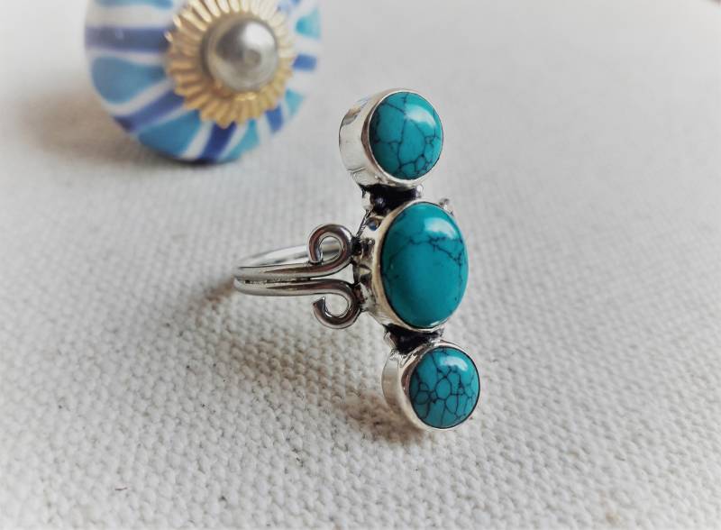 Türkisring Aus 925Er Sterlingsilber - Nepal-/Tibet-Ring Boho-Stil Weltschmuck Nepalmashop von Nepalmashop