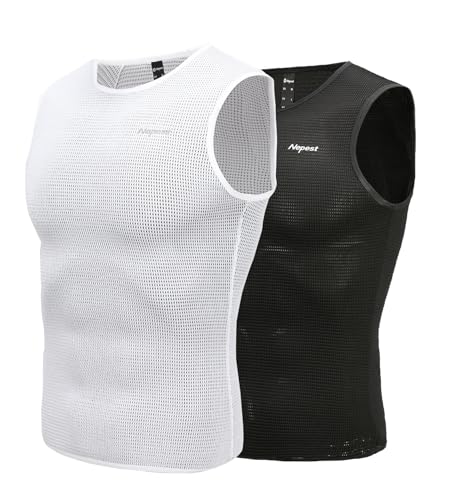Nepest Baselayer Herren Fahrrad Rennrad Unterhemd Kurzarm Rad Tanktop äRmelloses Atmungsaktive Mesh Superlight Fahrradtrikot äRmellos Men Cycling 2er Pack Schwarz+Weiß,XL von Nepest