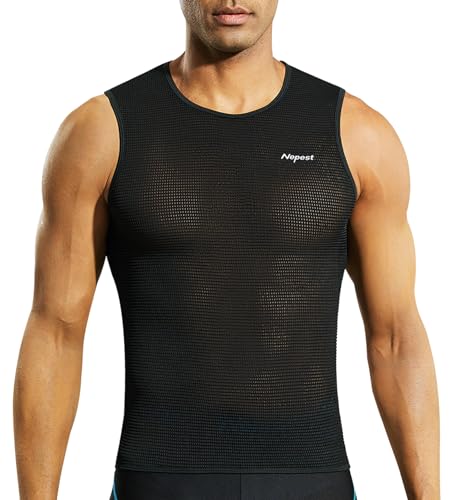 Nepest Baselayer Herren Fahrrad Rennrad Unterhemd Kurzarm Rad Tanktop äRmelloses Atmungsaktive Mesh Superlight Fahrradtrikot äRmellos Men Cycling Schwarz,M von Nepest