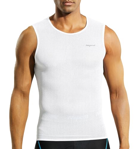 Nepest Baselayer Herren Fahrrad Rennrad Unterhemd Kurzarm Rad Tanktop äRmelloses Atmungsaktive Mesh Superlight Fahrradtrikot äRmellos Men Cycling Weiß,XL von Nepest